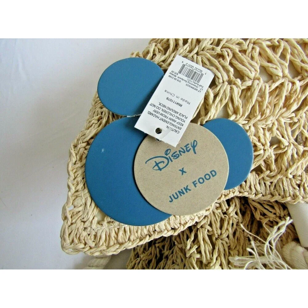 Disney Mickey Mouse Backpack Raffia Straw Drawstring Junk Food 90th Anniversary